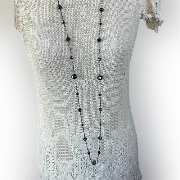 Signed ALDO Long Flapper Style Black AB Crystal & Gun Metal Chain - Picture 3 of 10